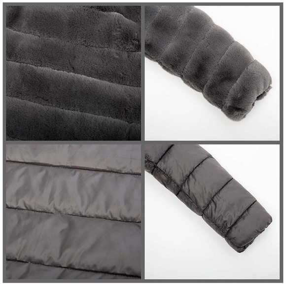 Double Sided Faux Fur Puffer Jacket Hooded-Fur - Picture 5 of 9